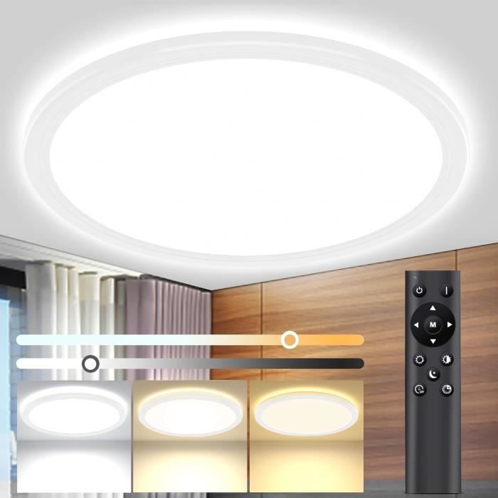 Plafonnier LED 24W Dimmable Avec Télécommande Et Veilleuse 1800K - Luminaire Rond 29.5cm Pour Chambre, Salle De Bain Et Salon