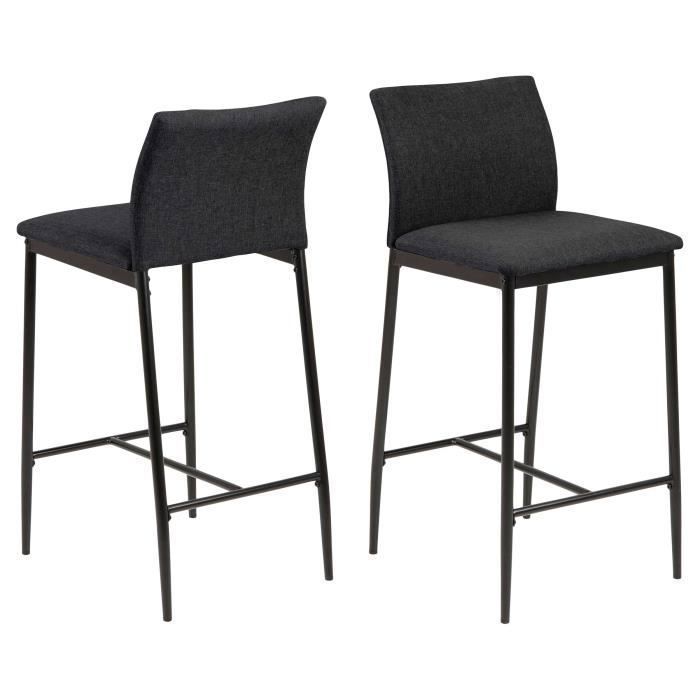 chaises de bar darren - emob - lot de 2 - revêtement en tissu gris - pieds noirs en métal