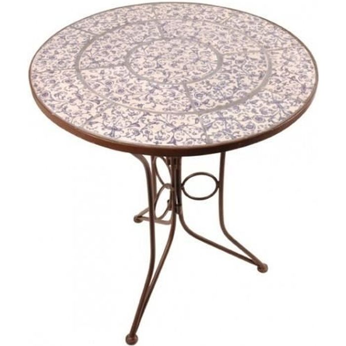 Table de jardin - ESSCHERT DESIGN - Fer forgé et céramique - Diamètre 60cm - Marron