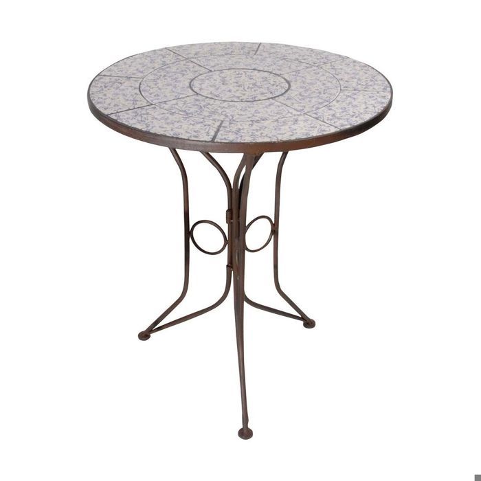 Table de jardin - ESSCHERT DESIGN - Fer forgé et céramique - Diamètre 60cm - Marron