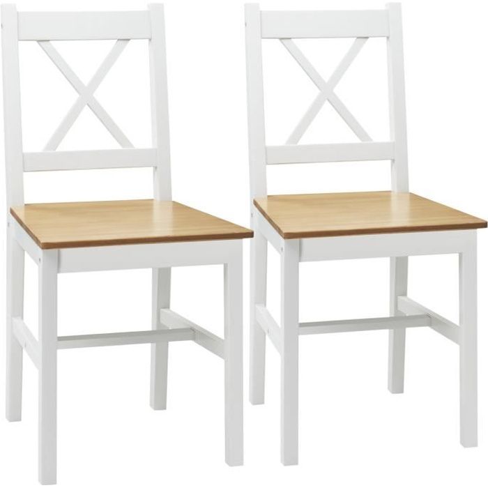 chaises de salle à manger esprit campagne en bois pin blanc - lot de 2