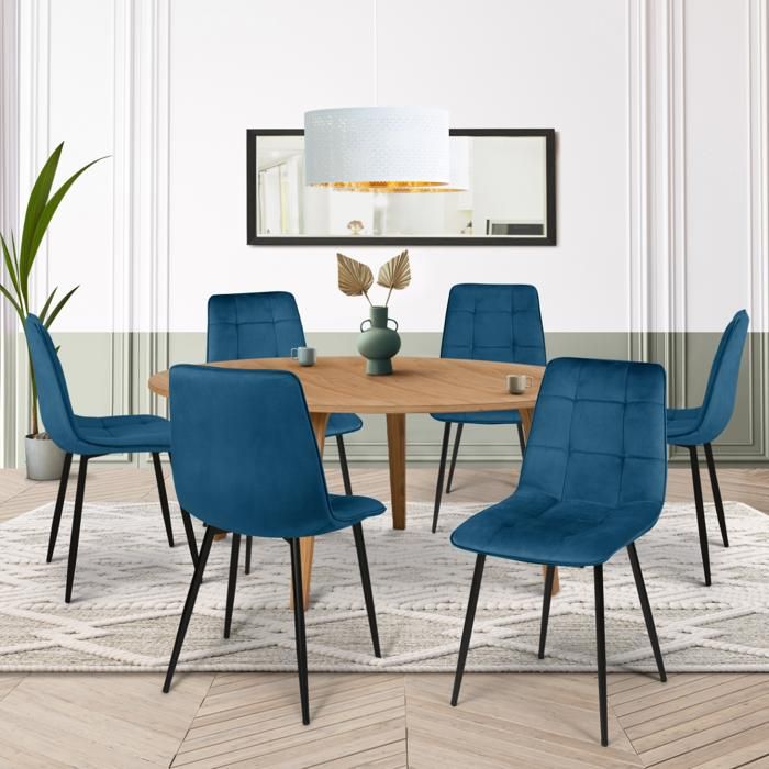 Lot de 6 chaises MILA en velours mix color bleu x2, gris foncé x2, gris