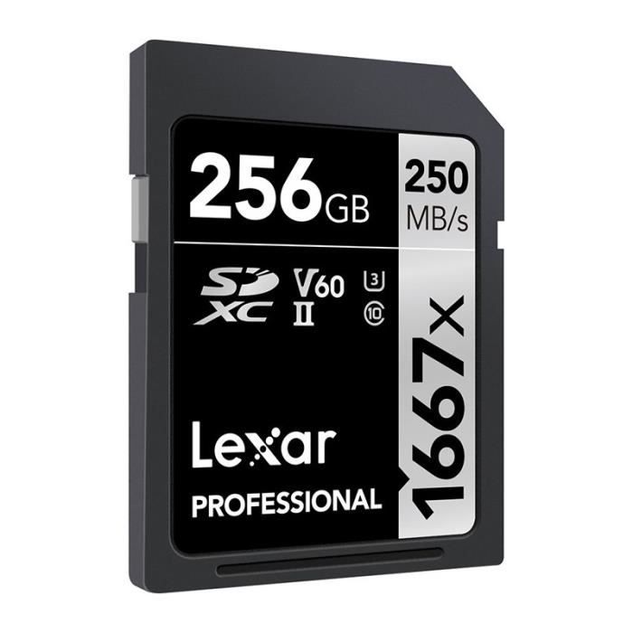 Carte SDXC - LEXAR - 256 Go - 250 Mo/s - Classe 10 UHS-II - 1667X Professional
