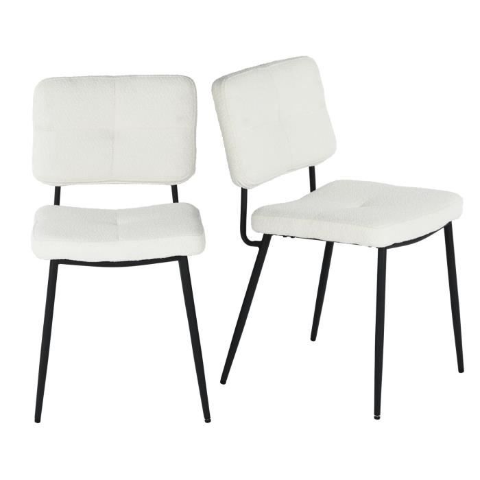 meubles cosy lot de 2 chaises salle à manger, tissu effet laine bouclée crème, peds en métal noir, style scandinave
