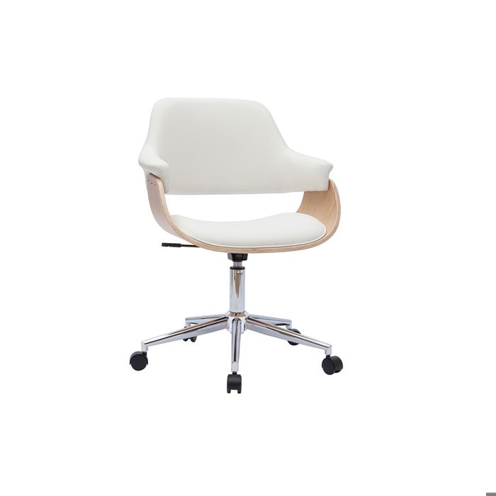 Miliboo - Chaise de bureau à roulettes design blanc bois clair et acier chromé HANSEN