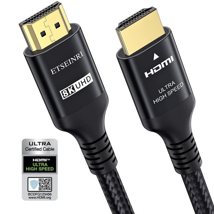 8K 4K Cable HDMI 2.1 2M, Certifié 48Gbps Ultra High Speed Câble