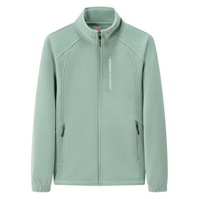 Veste Polaire Femme Automne Hiver Col Montant Fermeture éclair Vert  clair