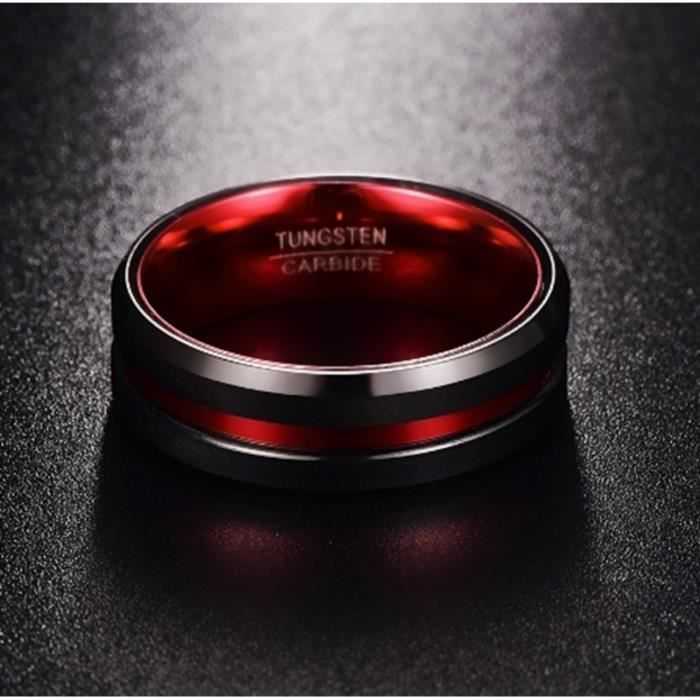 Bague Homme Carbure Tungstène Dragon Celtique - Rouge Et Noir - Taille Réglable - Marque King Will