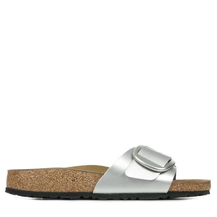 Sandales femme Madrid Big Buckle BIRKENSTOCK en daim nubuck gris