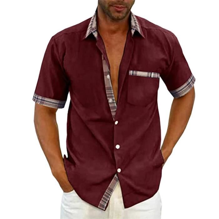 Chemises Hommes MOBIGARLAN Manche Courte Bordeaux Regular