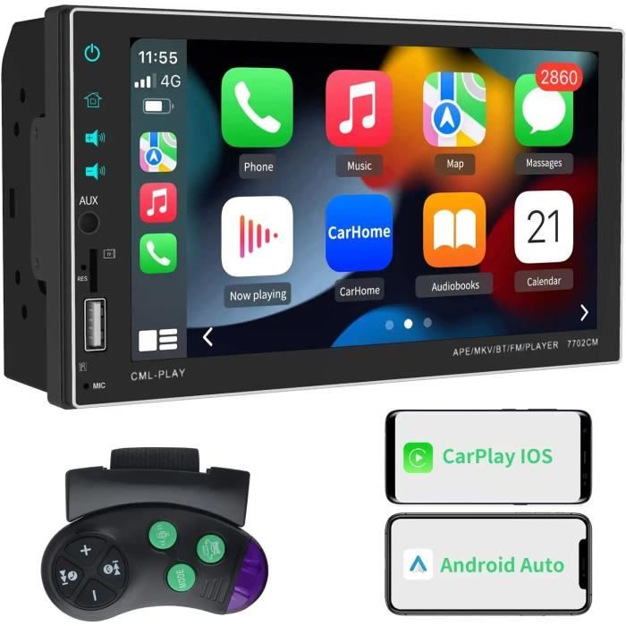 AWESAFE Autoradio 2 Din avec Carplay & Android Auto/iOS Mirror/Auto Link,Autoradio 7'' Écran Tactile avec Bluetooth 5.0/GPS