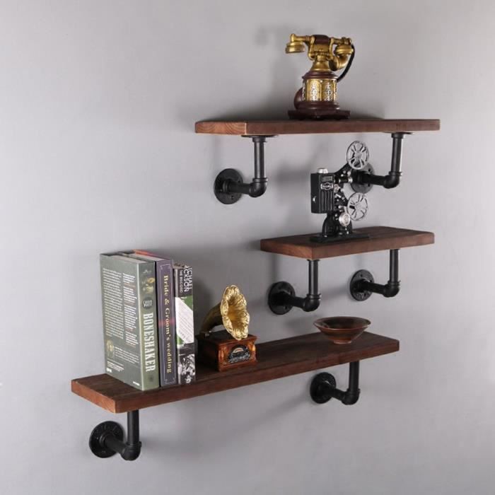 2 Pcs Support Etagere Mural Retro En Metal Avec Vis Style