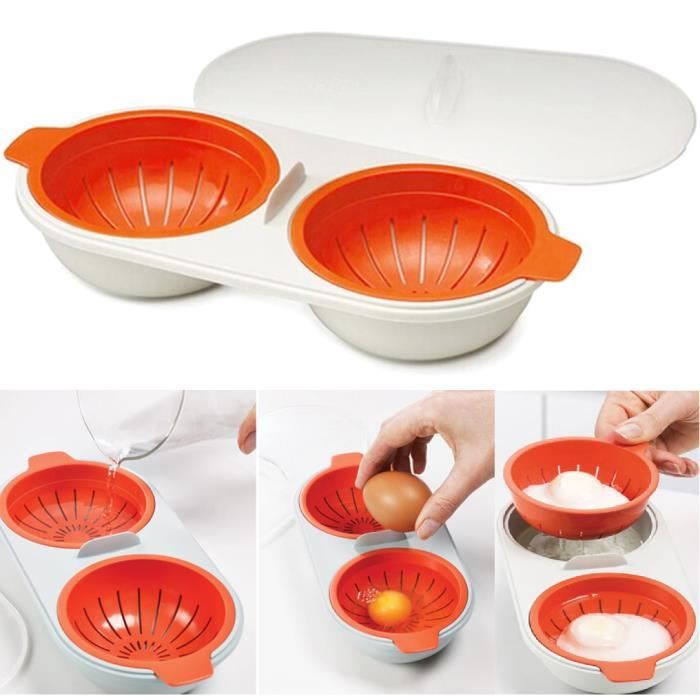 Pocher à œufs au microondes Double tasse OUTAD Qualité alimentaire Orange Cdiscount