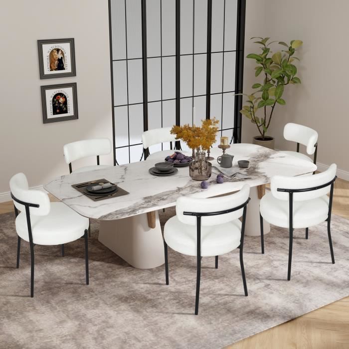 Lot de 8 Chaises de salle à manger - Scandinave - Assise rembourrée - Pieds Métal - Blanc
