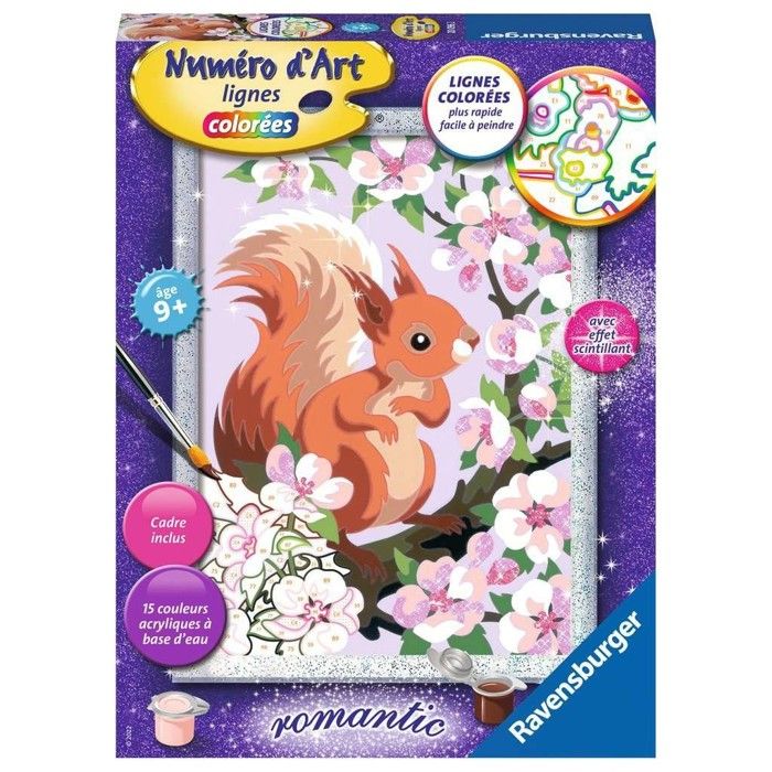 Kit Peinture Par Numéros Ravensburger - Écureuil Printemps 18x24cm | Effet Paillettes | Dès 9 Ans