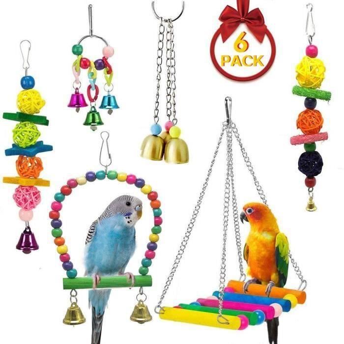 activité-6pcs jouet perroquet oiseau suspendu balançoire déchiquetage mâcher perches jouet perroquets pour cage perruches cockatiel