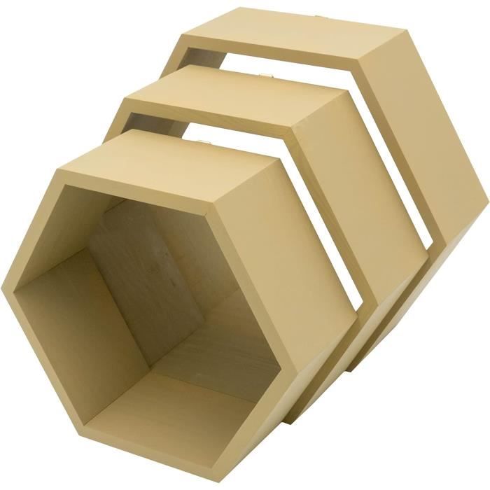 Lot De 3 étagères Murales Hexagonales SAMISO - Bois Et Métal Noir, Design Industriel, Charge 10 Kg Max