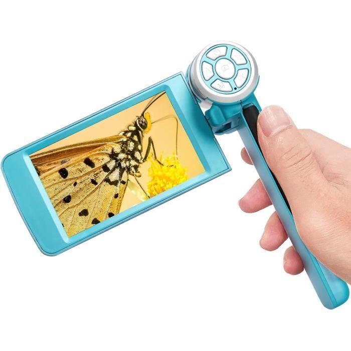 Microscope De Poche Enfant Avec Écran IPS 2.0" – Jouet Éducatif Scientifique 200x, Lumière LED, Cadeau Anniversaire Noël Bleu