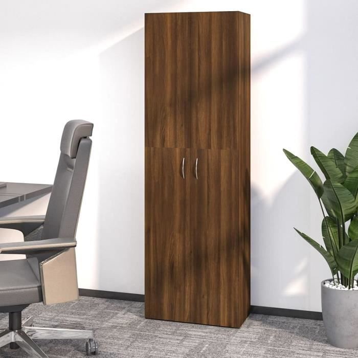 armoire de bureau chêne marron 60x32x190 cm bois d'ingénierie, armoire de classement avec 5 compartiments et deux portes pour[j2661]