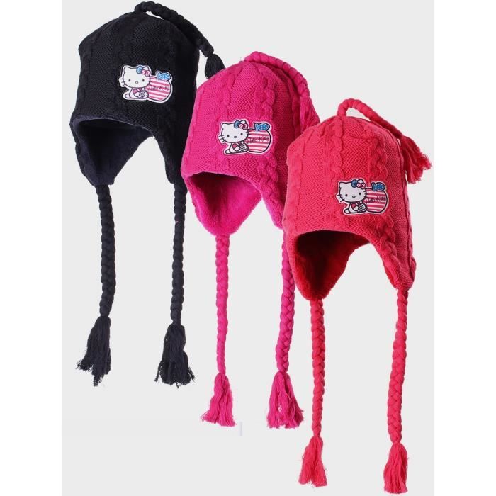 Hello Kitty Ensemble d'Hiver Fille, Doux 3 Pièces Vêtement Accessoires d'Hiver Bonnet Echarpe Gant Fille pour les Sorties Scolaires (Blanche Hello Kitty, 6-14 Ans