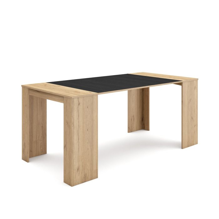 Table à Manger 8 Personnes Style Industriel - 170x90 Cm - Plateau Mélamine, Pieds En Bois Massif - Chêne