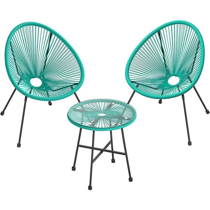 Ensemble de jardin SONGMICS - 2 chaises et 1 table en verre - Turquoise