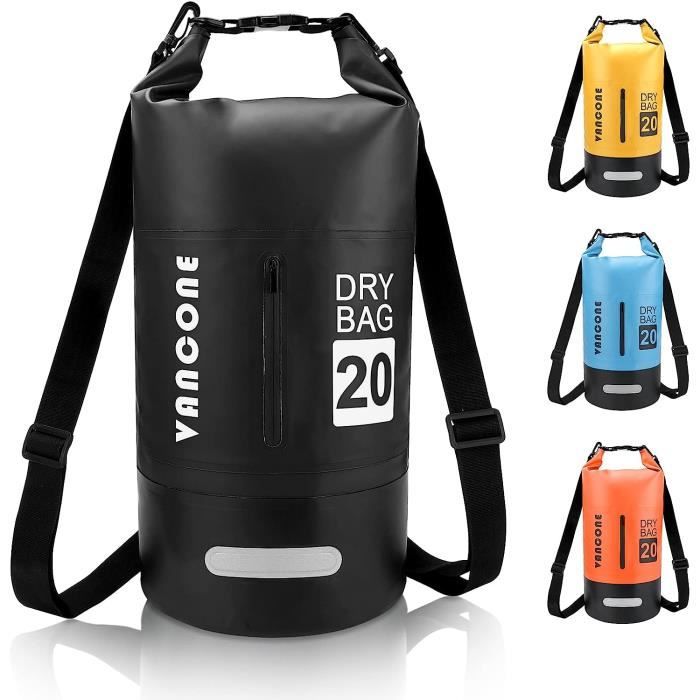 ELUTENG Sac Étanche 20L - PVC Imperméable - Double Bandeoulière - Fenêtre Téléphone - Kayak, Rafting, Pêche