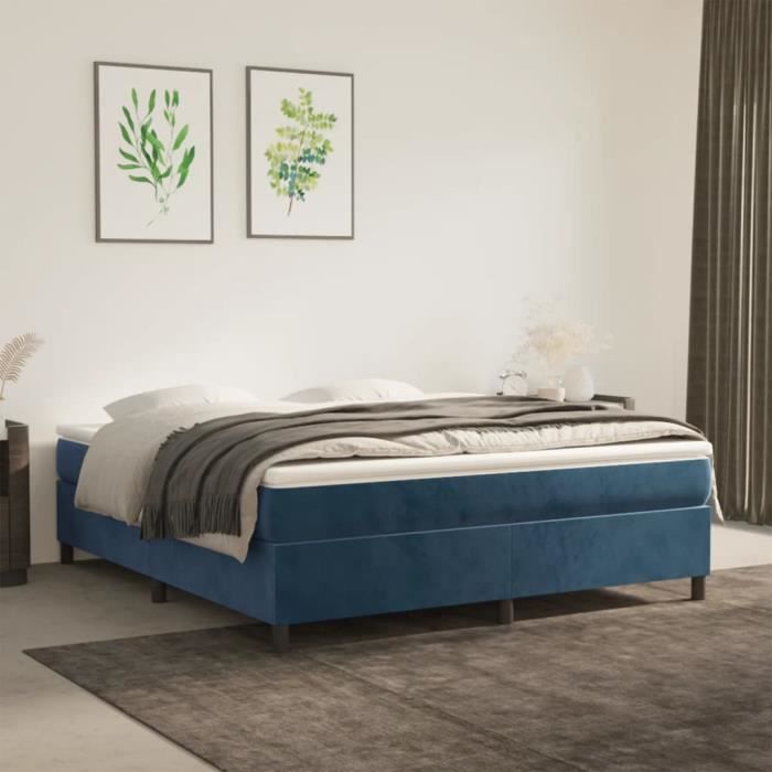 Sommier tapissier - TMISHION - PAL3121136 - Velours bleu foncé - 180x200 cm - 2 places