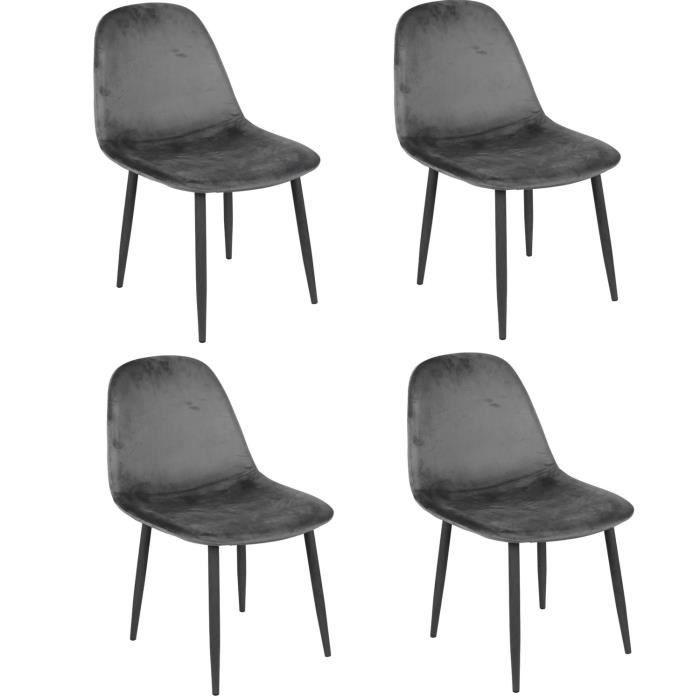 lot de 4 chaises de table design velours - urban living - inoui - gris - contemporain - métal