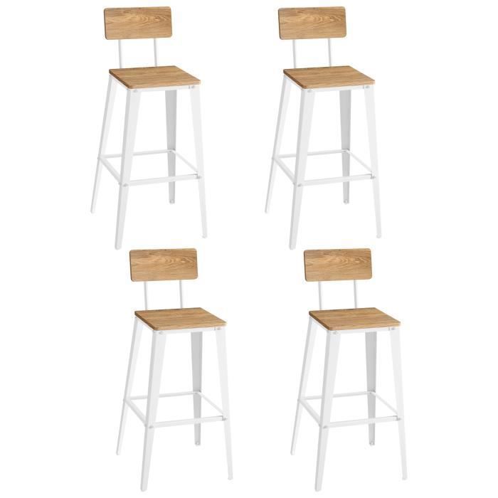 Lot de 4 tabourets de bar vintage pivotant sur 360° avec dossier et repose- pieds siège de 63cm de haut style industriel marron Lot de 4 tabourets de bar vintage pivotant sur 360° avec dossier et repose- pieds siège de 63cm de haut style industriel marron