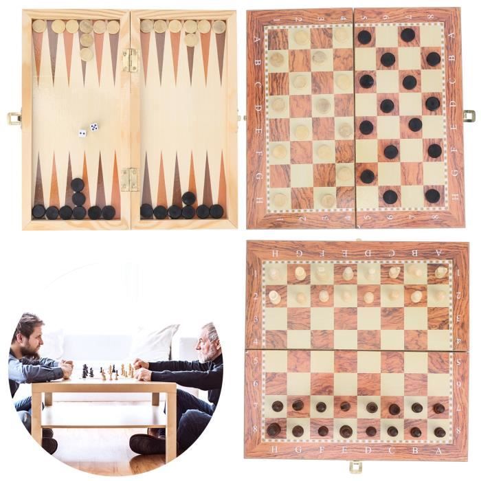 48 Pièces Backgammon en Bois Empilables +Jetons Dames - Remplacement