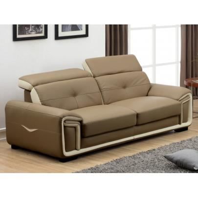 Canape 3 Places En Cuir Maya Taupe Et Lisere Achat Vente