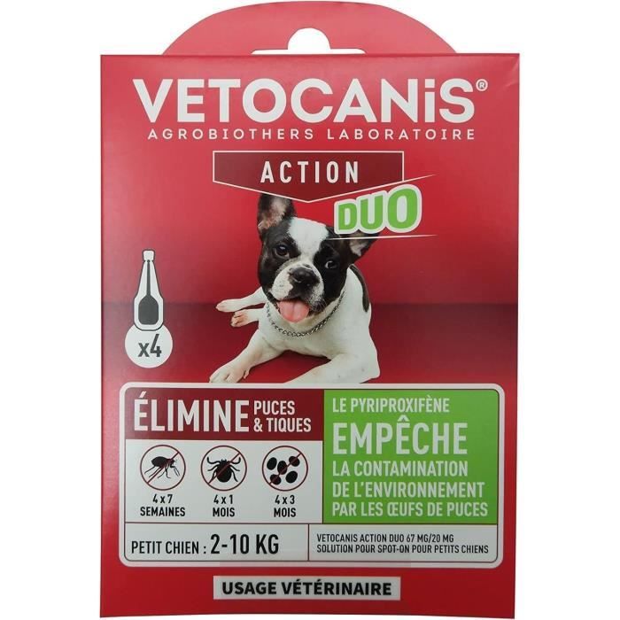 Meilleurs prix pour Pipettes - VETOCANIS - x4 Pipettes Anti-puces et tiques Duo 67mg/20mg pour Petits Chiens