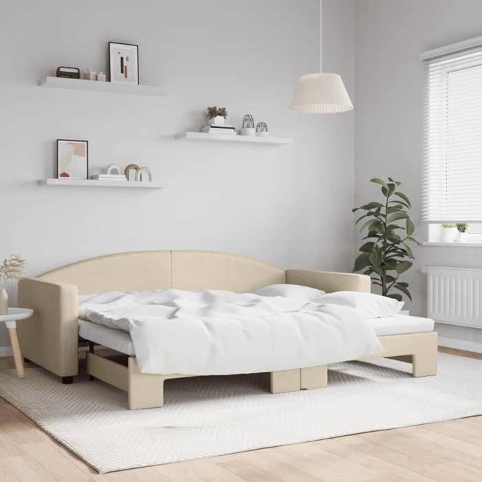 vidaXL Lit de jour avec gigogne sans matelas crème 90x200 cm 3197192