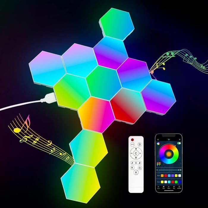 8PCS Panneau LED Hexagone Gaming Murale Lampe, Lampe Intelligente  Hexagonale Musique - Cdiscount Maison