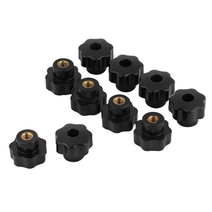 Lot De 10 Boutons De Serrage En Plastique – Filetage Femelle M6, Tête Ronde, Noir