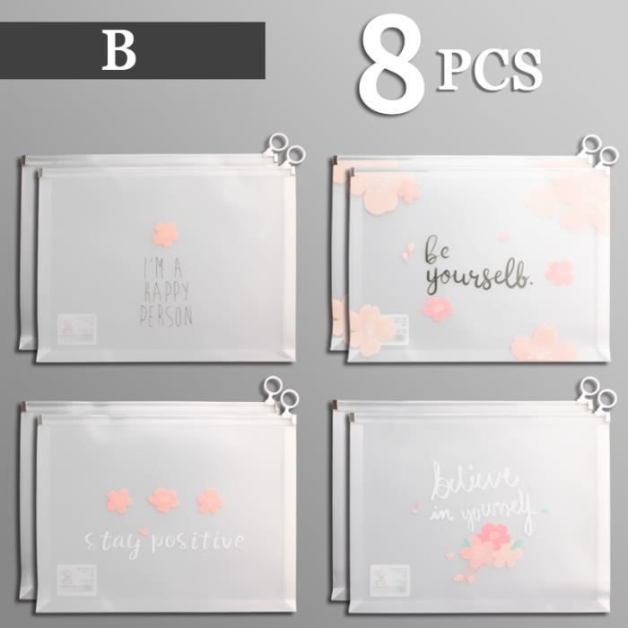 POCHETTE PLASTIQUE,B 8PCS--Pochette transparente pour dossiers A4 8 pi?�ces, ?�tanche, ?� tirette 