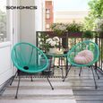Ensemble de jardin SONGMICS - 2 chaises et 1 table en verre - Turquoise-1