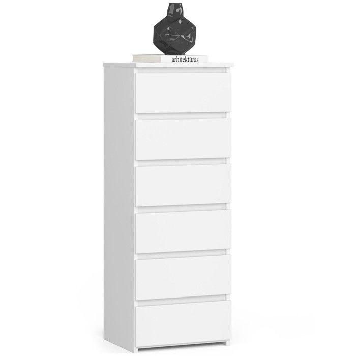 Commode Blanche 120 cm - 6 Tiroirs - Meuble de Rangement Chambre