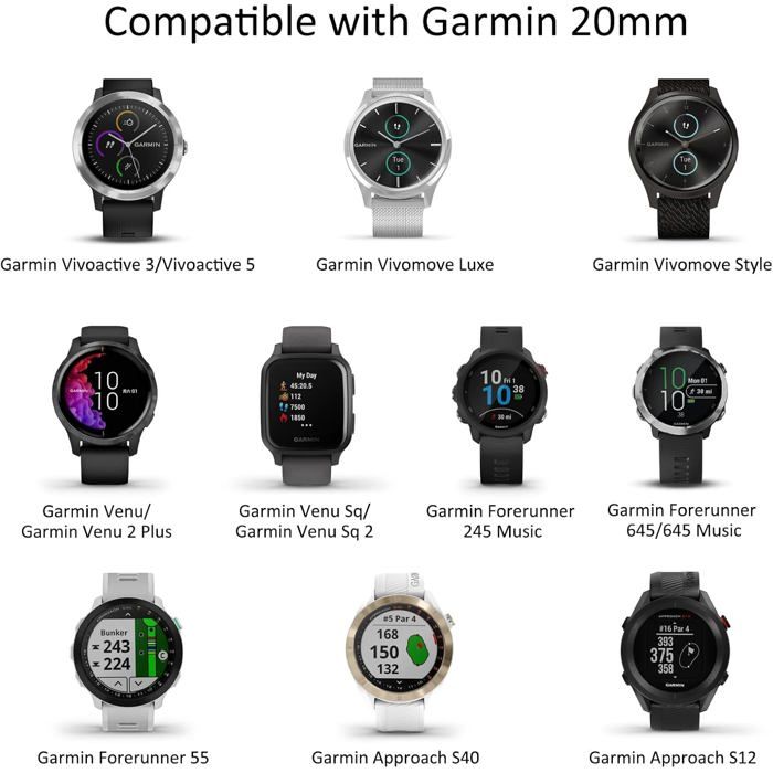 Bracelet Cuir Véritable VELULYX Pour Garmin - Compatible Venu 2 Plus/Vivoactive - 20mm - Taille 150-210mm