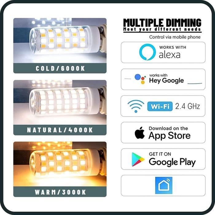Ampoules Led G9, Ampoule Led Connectée Wifi Dimmable, 3W Equivalent 30W  Halogène Lampe, G9 Smart Ampoule Compatible Avec Alex[H5339] - Cdiscount  Maison