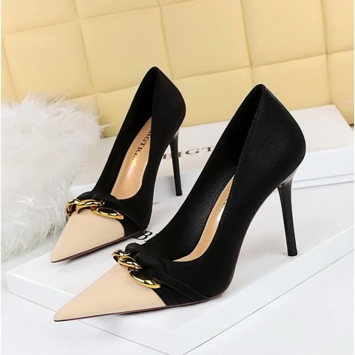 Escarpins Femme GRMTCOLT Noir a Talons Hauts en Metal Couleurs Melangees