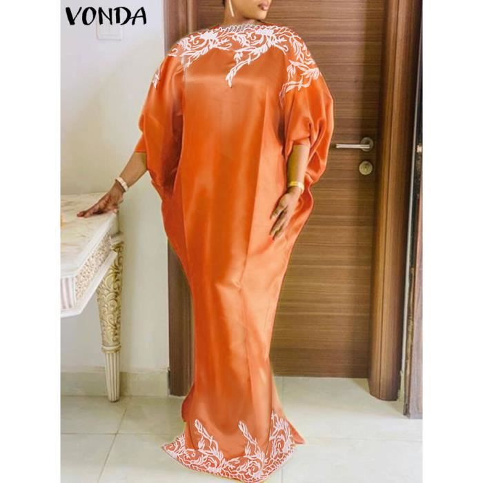 VONDA Robe longue en satin a manches chauve souris grande taille 5XL tenue de soiree elegante imprimee boheme maxi 1.5mmx16041m Blanc Cdiscount Pret a Porter