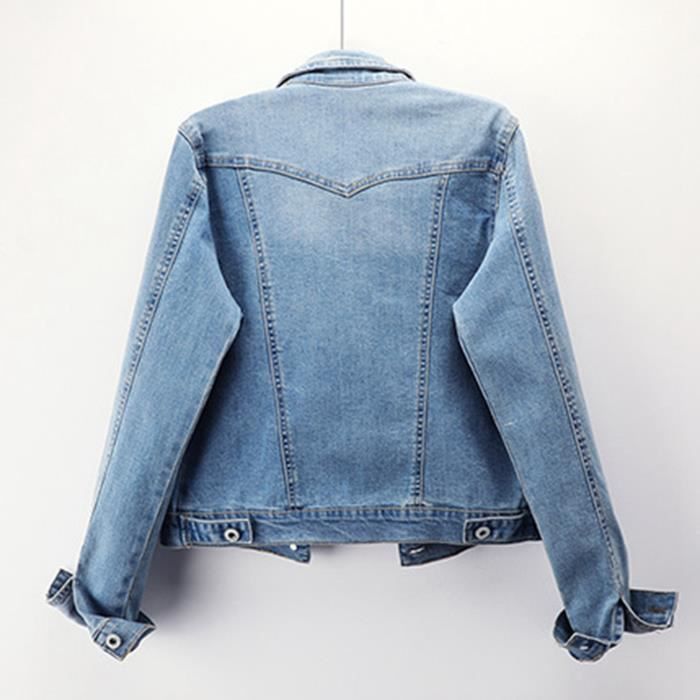 Veste En Jean Pour Femme - Veste En Jean Pour Femme - Jean Bleu Décontracté  Élégant Slim Basic Manteaux Courts, Vintage Automne Hiver Transition  Streetwear, Trucker Classic Revers Vêtements D'E : 