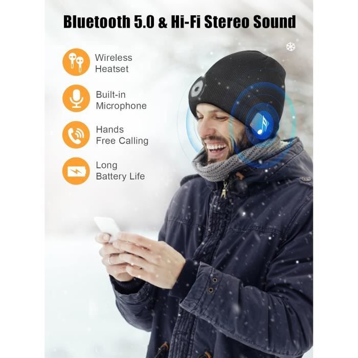 Bonnet Bluetooth Lenski Avec LEDs - Cadeau Original Pour Homme, Musique Et Lumière Intégrées
