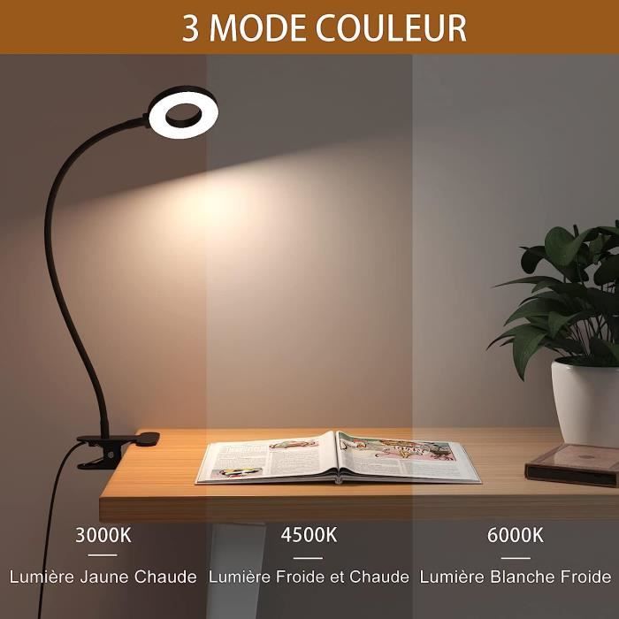IZELL 10W Lampe de Bureau à Pince avec Chargeur USB[3 Modes d'Éclairage 10  Niveaux de Lnosité] Flexible à 360°Lampe Lecture Clip6 - Cdiscount Maison