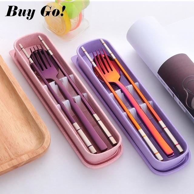 Vajilla de acero inoxidable 304 portátil para exteriores, palillos, cuchara, ten