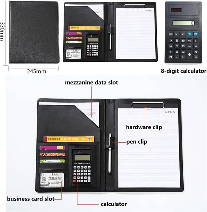 Porte Documents En Cuir Pu, Dossier Presse-Papiers A4 Organiseur Multifonctionnel Dossier De Porte Documents En Cuir Pu, Dossier Presse-Papiers A4 Organiseur Multifonctionnel Dossier De