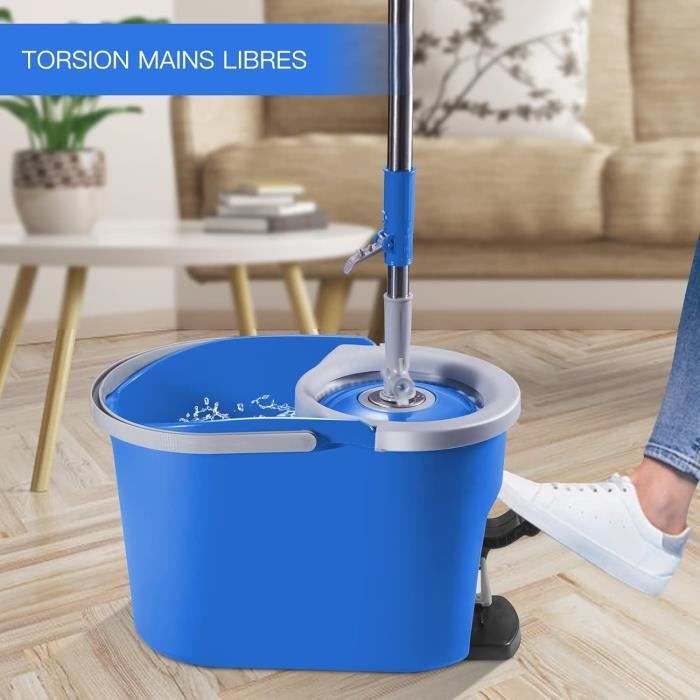 Kit Balai Serpillière + Seau Essoreur – Lavage Sols Sans Se Pencher, Microfibre Absorbante