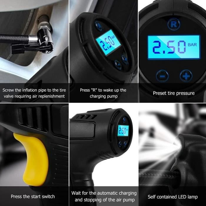Acheter Pompe gonflable sans fil 120W compresseur d'air rechargeable pompe  à air portable gonfleur de pneu automatique de voiture numérique pour  balles de vélo de voiture